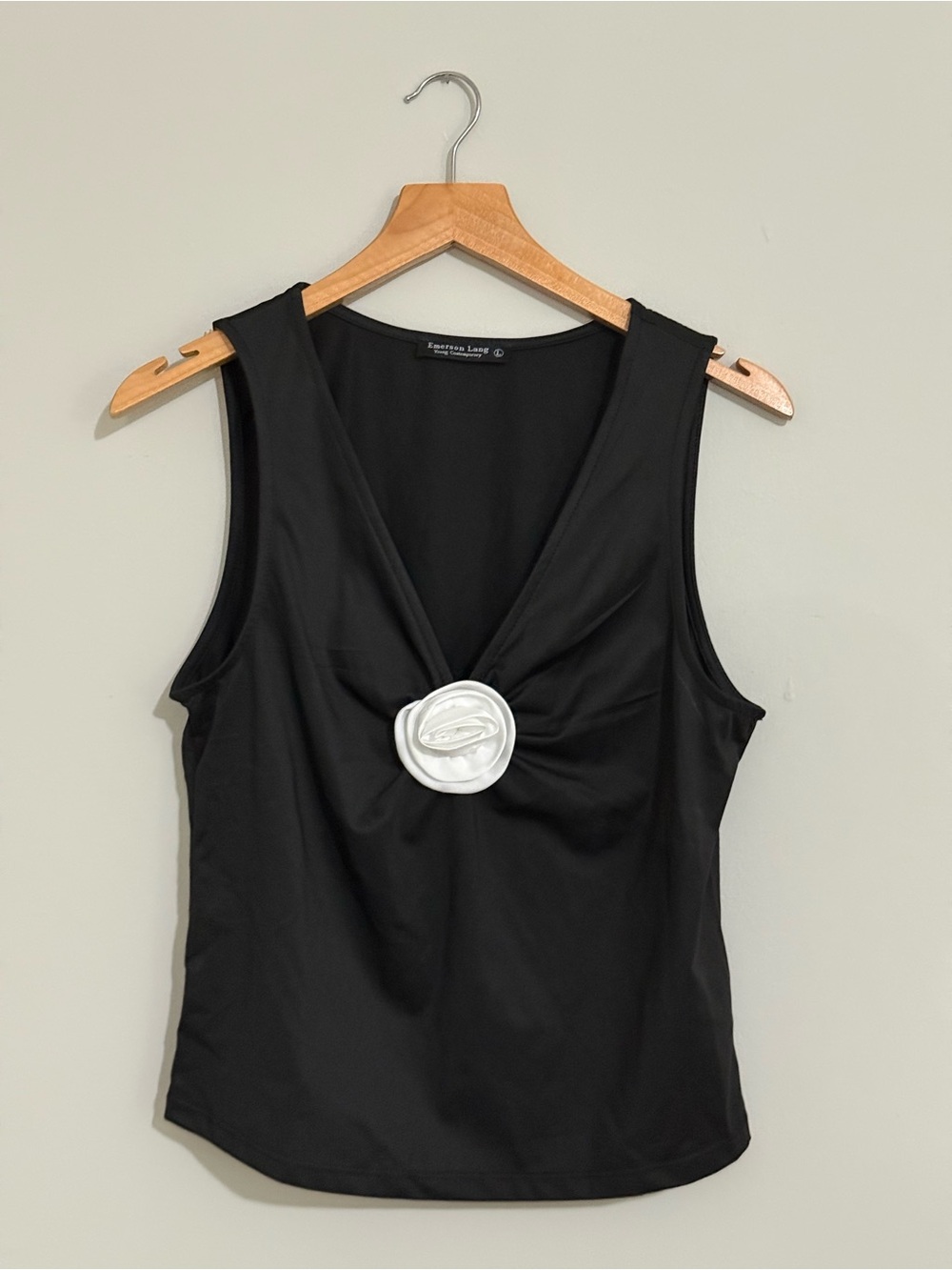 Vintage Black Tank Top with White Rose